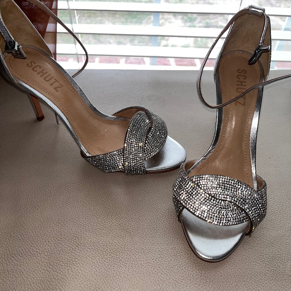 Schutz Rhinestone Silver Heels
